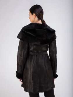 Дубленка женская натуральная длинная с капюшоном Турция