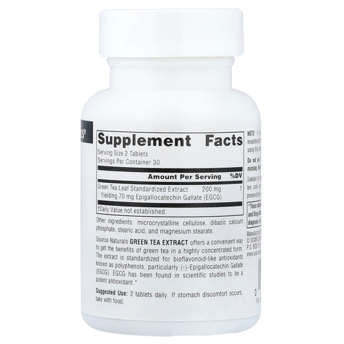 Source Naturals, экстракт зелёного чая, 60 таблеток (100 мг в 1 таблетке)