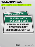 Табличка для обеспечения безопасности "Безопасность превыше всего", для производства, предприятия, 40х30 см, Silver Plane x Айдентика Технолоджи
