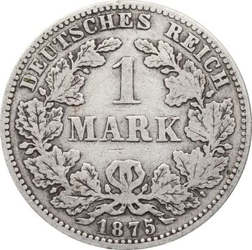 1 марка 1875 Германская Империя "J"
