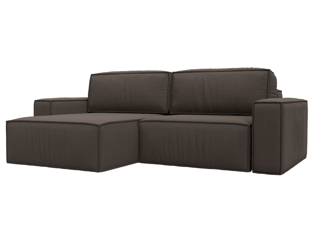 Диван угловой Прага классик левый угол, Амур 05 коричневый, Рогожка, 124834L