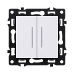 Выключатель 2-клавишный 10А/250В с LED подсветкой, белый Kollinger Asthetik AS-010WH