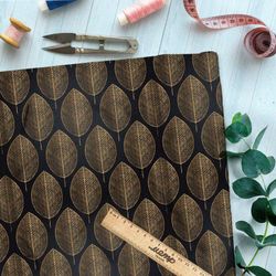 Ткань мембрана бронзовые листья на чёрном фоне