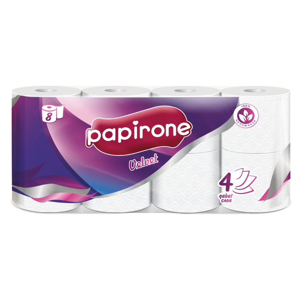 Туалетная бумага Papirone Velvet 4 слоя 8 шт