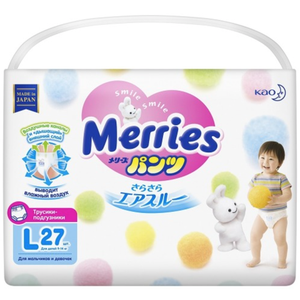 MERRIES Трусики-подгузники для детей размер L 9-14 кг 27 шт