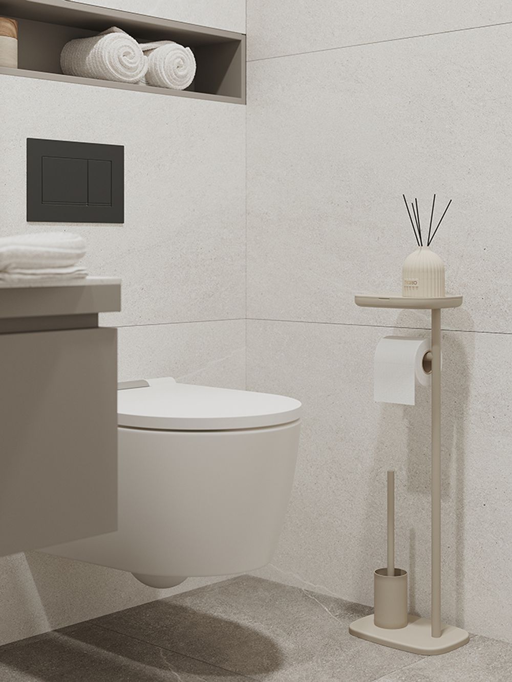 Держатель для туалетной бумаги с полочкой и ершиком Slim, светло-серый