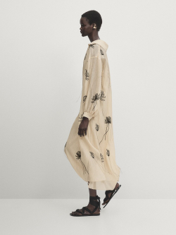 Massimo Dutti Платье с вышивкой и принтом, жженый