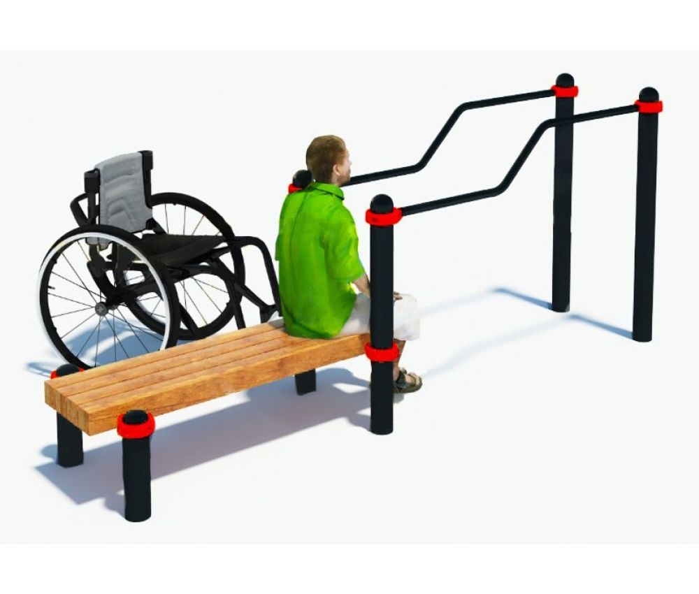 Брусья двухуровневые со скамьей для инвалидов-колясочников