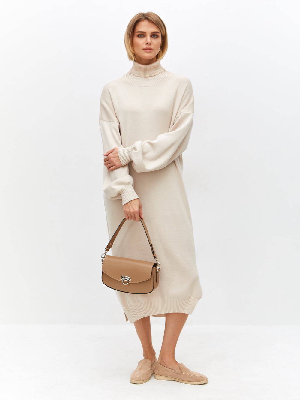 Сумка кожаная на плечо кросс-боди капучино