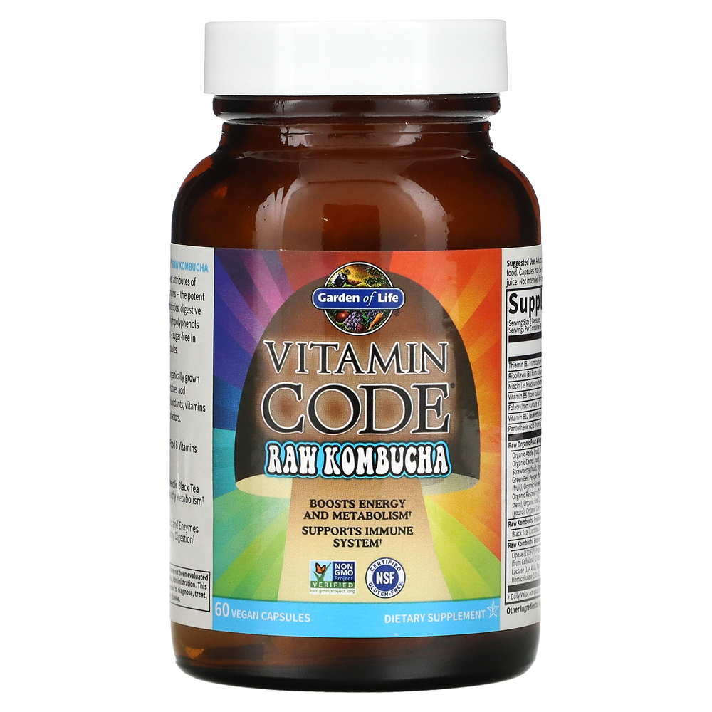 Garden of Life, Vitamin Code, необработанный чайный гриб, 60 веганских капсул