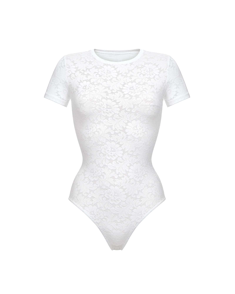 боди Openwork с коротким рукавом белое
