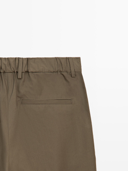 Massimo Dutti Хлопковые брюки с двойными вытачками, темно-зеленый