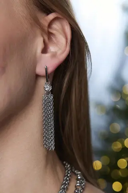 Серьги кисти "Богема" с цирконами, оттенок серебро