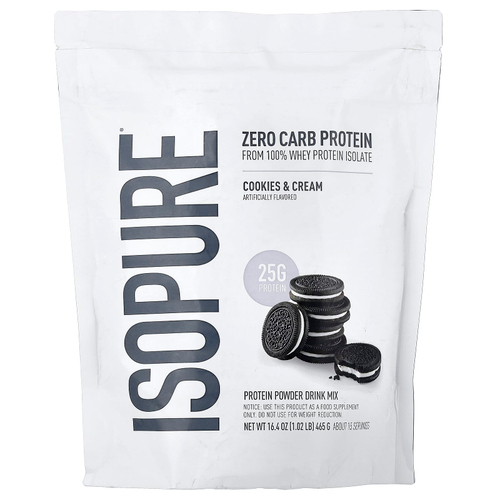 Isopure, протеиновый порошок без углеводов, печенье и крем, 465 г (1,02 фунта)