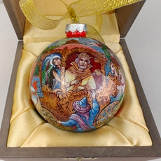 Шар новогодний с круговой росписью Палех "Золотой петушок" в футляре