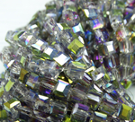 БВ057ДН4 Хрустальные бусины квадратные, прозрачный с пурпурно-зеленым AB, 4 мм, кол-во: 44-45 шт.