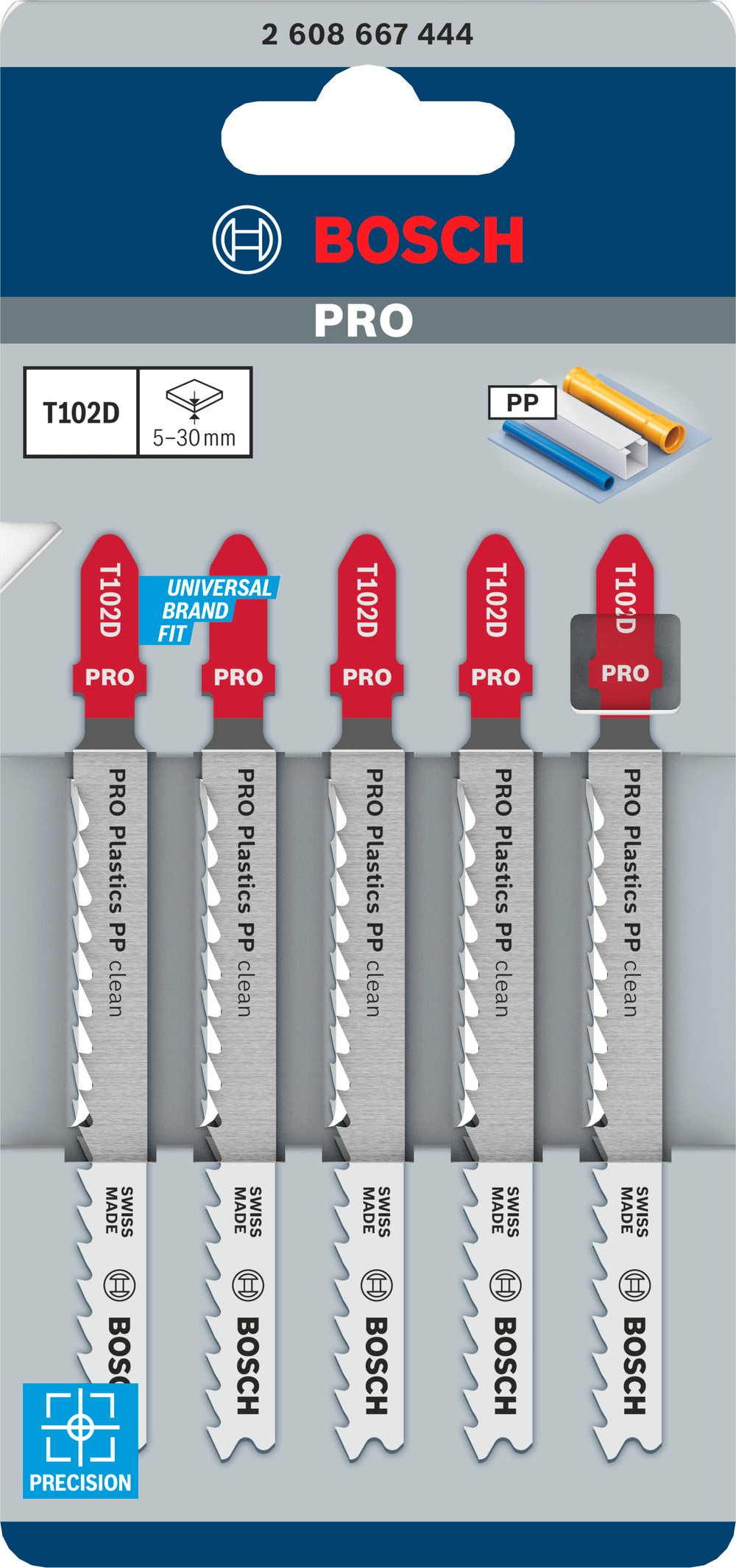 Пилка для лобзика по полипропилену (PP) 100 мм, T102D BOSCH 2608667444