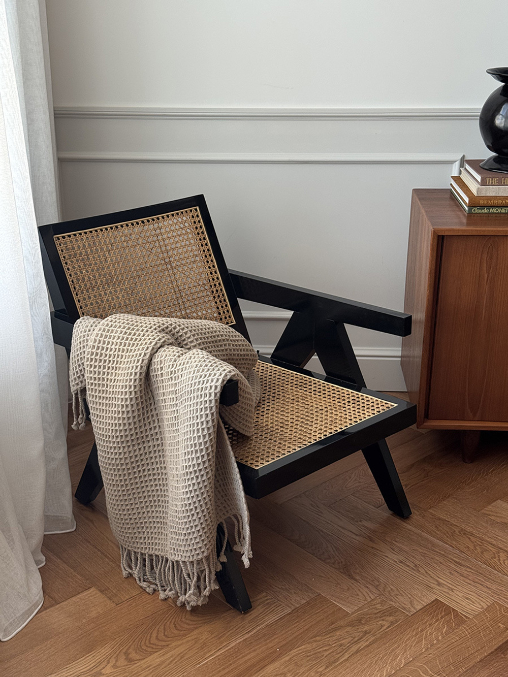 Плед из шерсти бежево-серого цвета из коллекции essential, 130х180 см