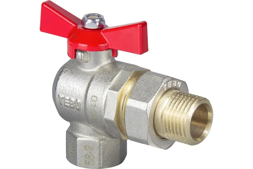 Кран шаровой TEBO 3/4" угловой с американкой (бабочка)