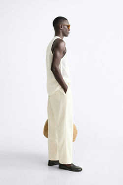 ZARA МАЙКА ИЗ ТРИКОТАЖА НА БРЕТЕЛЯХ, ЭКРЮ