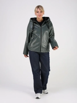 Кожаная куртка демисезонная с капюшоном короткая