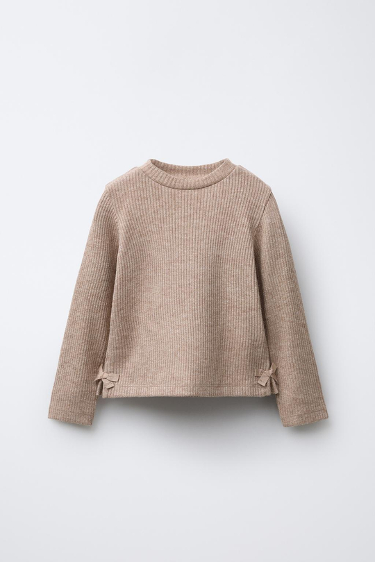 ZARA БЛЕСТЯЩАЯ ФУТБОЛКА В РУБЧИК С БАНТАМИ, РЫЖЕВАТО-КОРИЧНЕВЫЙ
