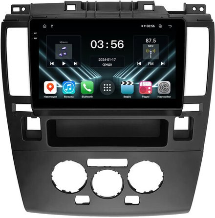 Магнитола для Nissan Tiida C11 2004-2013 (климат с круглым экранчиком, рамка черная) - FarCar DX9-1148CLB монитор 9.5" IPS на Android 13, 4+64Гб, CarPlay