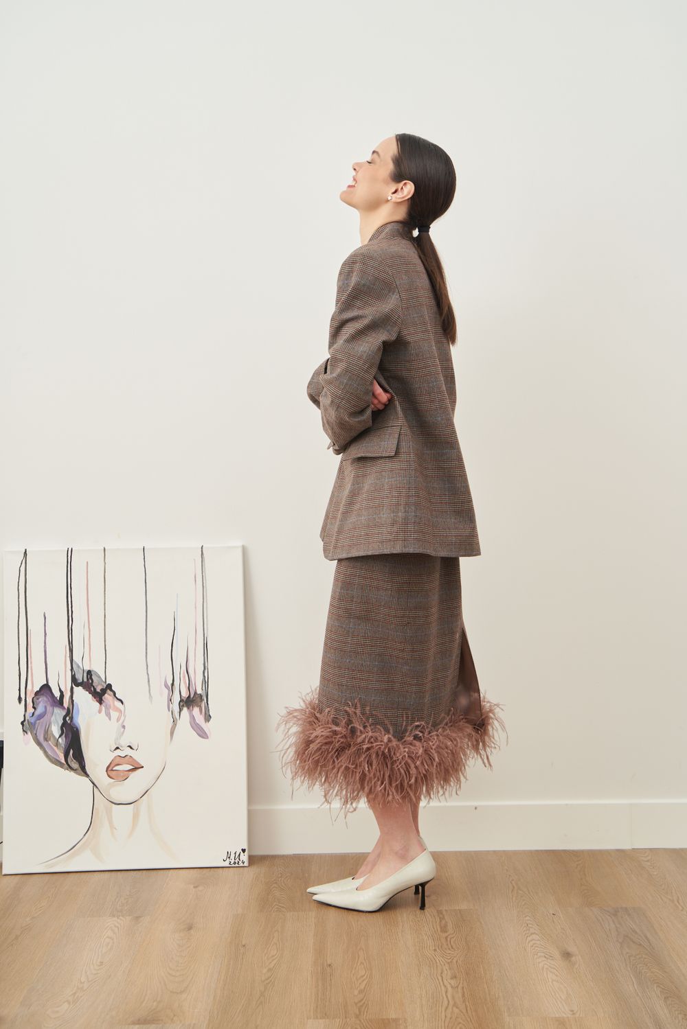 ЮБКА С ПЕРЬЯМИ СЕРО-БЕЖЕВЫЙ|ОРАНЖЕВЫЙ|КАКАО