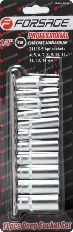 Набор головок глубоких 11пр. 1/4''6гр.(4,5,5.5,6-13мм), на планке Forsage F-21115-5