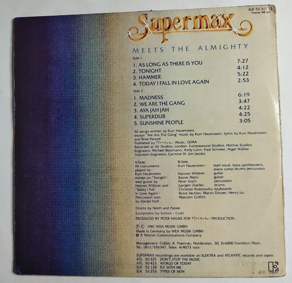 Винтажная виниловая пластинка LP Supermax Meets The Almighty (Germany 1981)