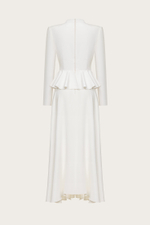 Платье из шелкового кади с баской и авторской вышивкой