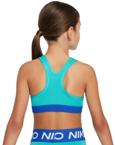 Топ для девочки теннисный Nike Swoosh Bra - clear jade/game royal/white