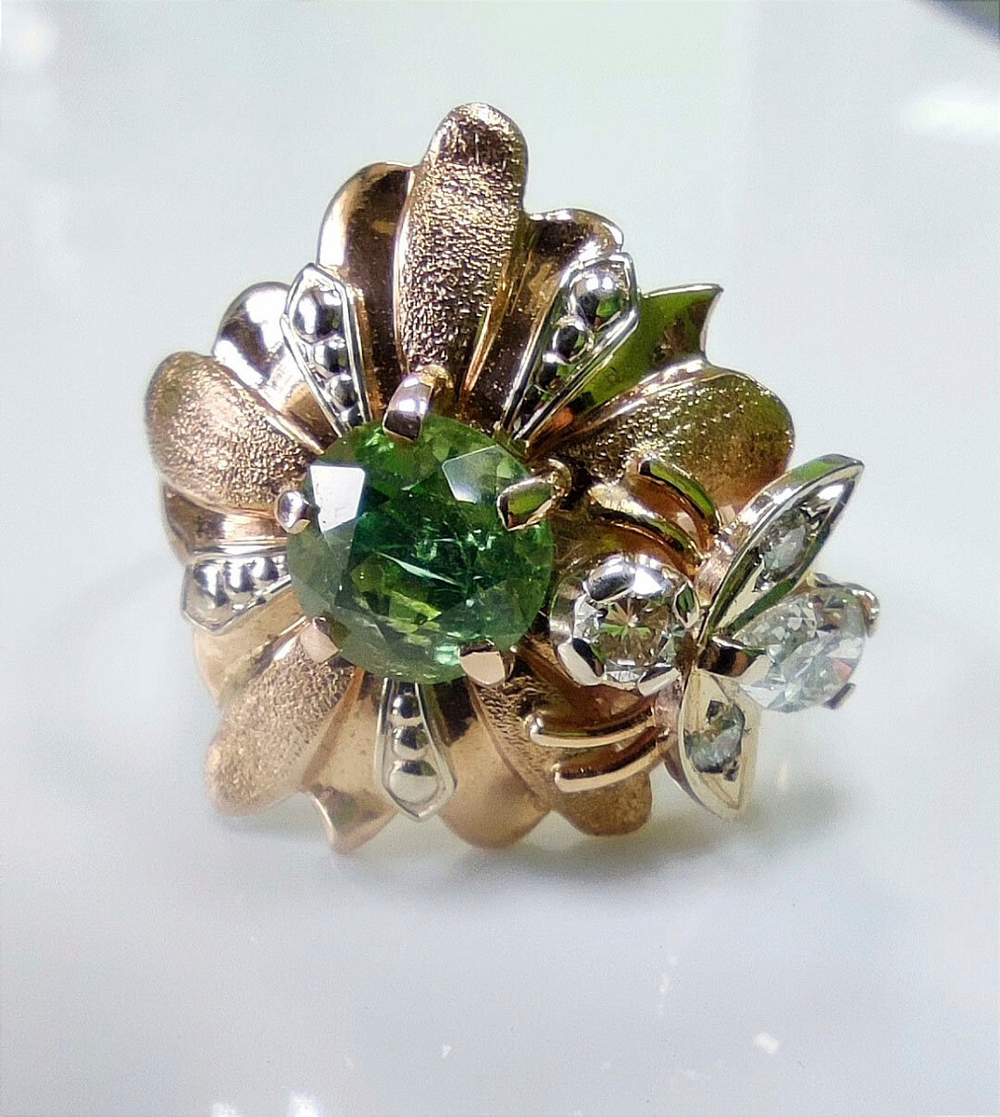 Кольцо Эстерелла золото 585, турмалин, бриллианты(н)