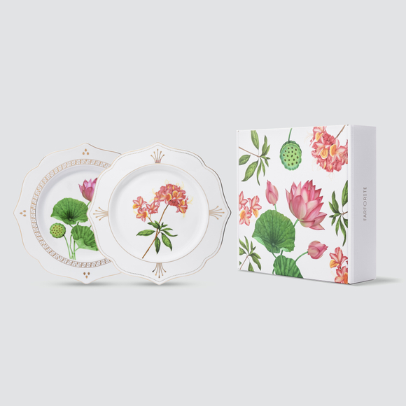 Набор из 2 фигурных блюд Farforite «Лотос и рододендрон / Botanicum» 28 см в подарочной коробке