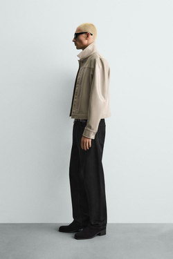 ZARA КУРТКА-РУБАШКА С ЭФФЕКТОМ ВИНИЛА, СВЕТЛЫЙ ХАКИ