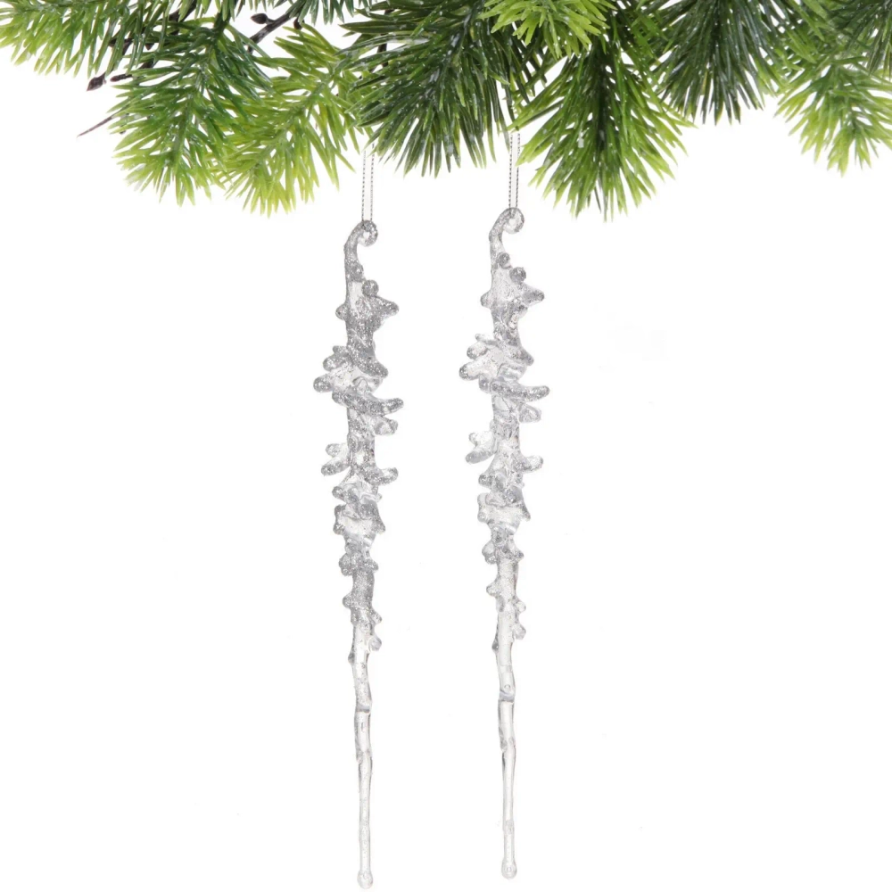 Подвеска «Кристальная сосулька» 26 см (набор 2 шт), Серебро