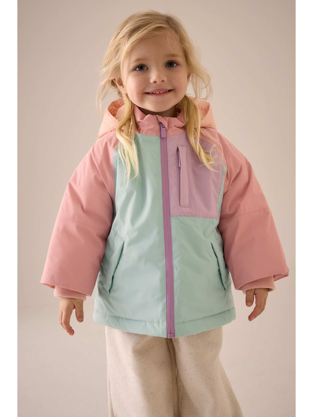 Куртка непромокаемая с флисовой подкладкой для девочки Next E25-304, Розовый, Голубой