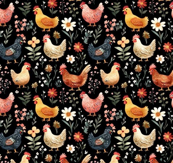 ПРЕДЗАКАЗ, КУРОЧКИ НА ЧЕРНОМ, 100% хлопок 1