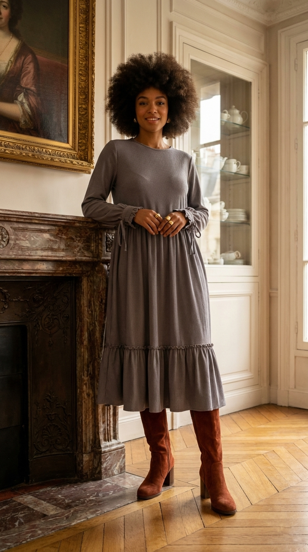 Хлопковое рюшечное платье в полосу