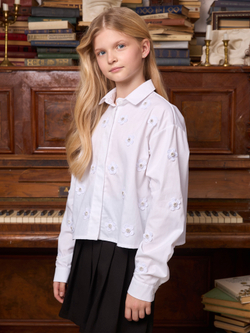 Рубашка для девочки белая с цветочками укороченная