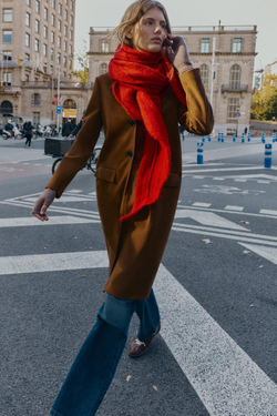 ZARA ТРЕУГОЛЬНАЯ ШАЛЬ С АЖУРНЫМ УЗОРОМ, КРАСНЫЙ