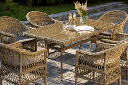 "Амароне" обеденная группа из искусственного ротанга на 6 персон, цвет соломенный