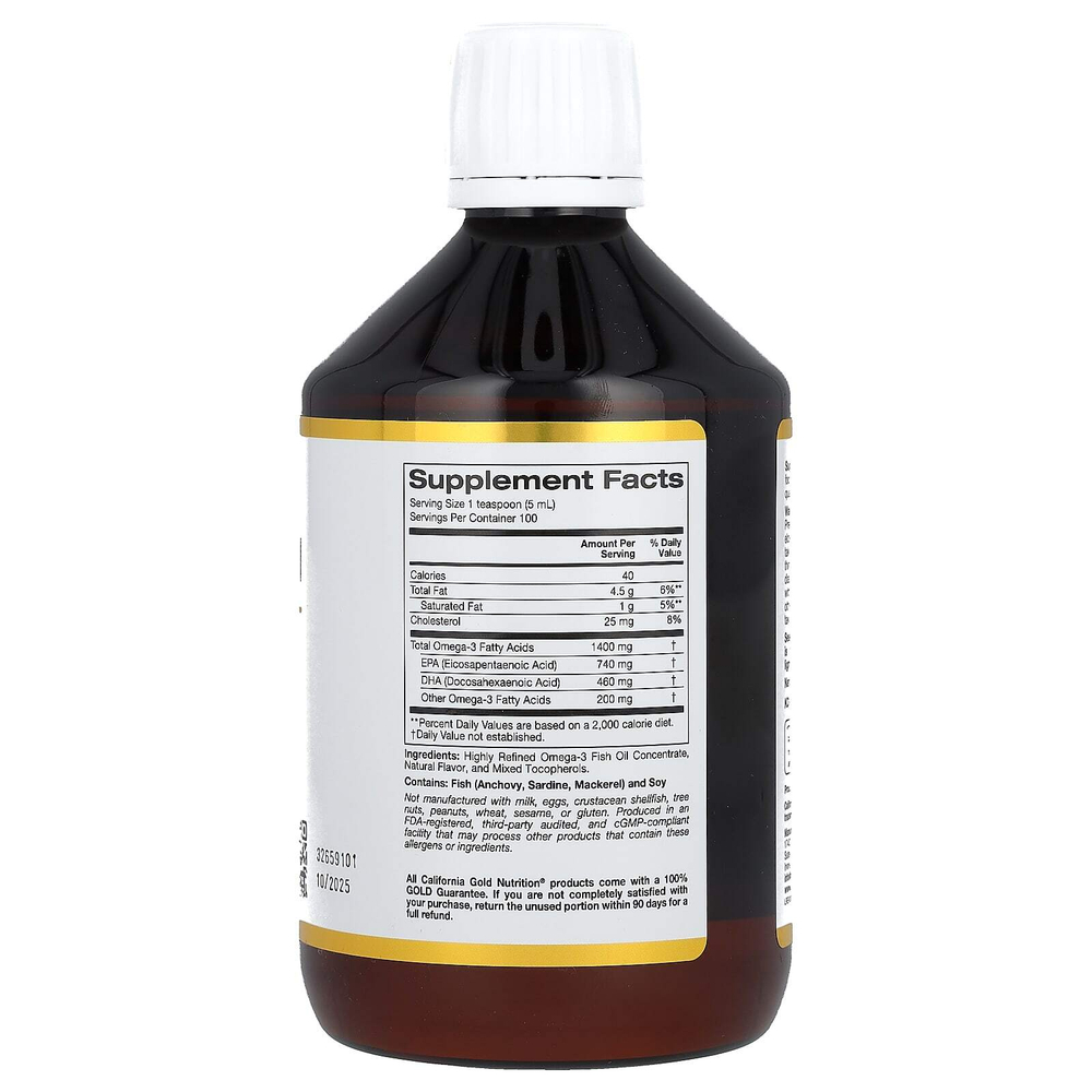 California Gold Nutrition, рыбий жир с омега-3, норвежский триглицерид, натуральный лимонный вкус, 500 мл (16,9 жидк. унции)