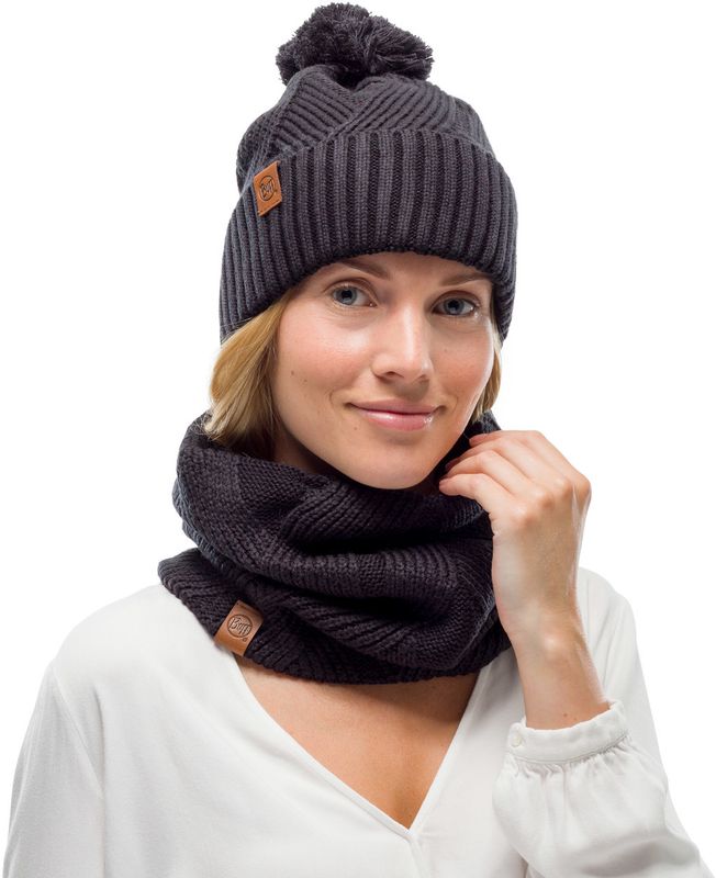Комплект шапка шарф вязаный с флисом Buff Raisa Black Фото 1