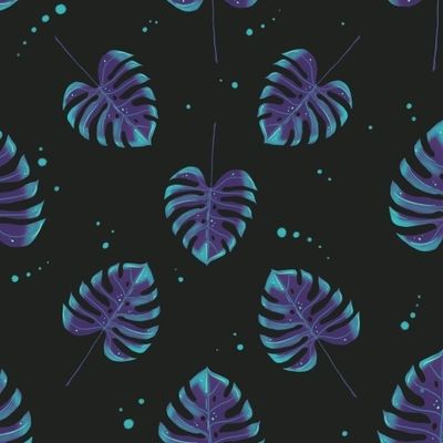 Монстера (синий на чёрном)