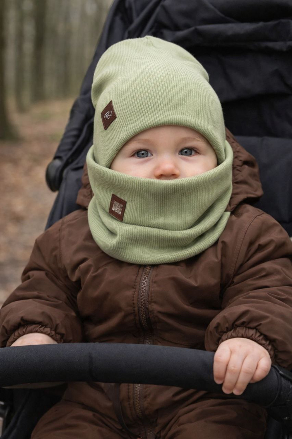Шапка-снуд детская 2-х слойная Фисташковый