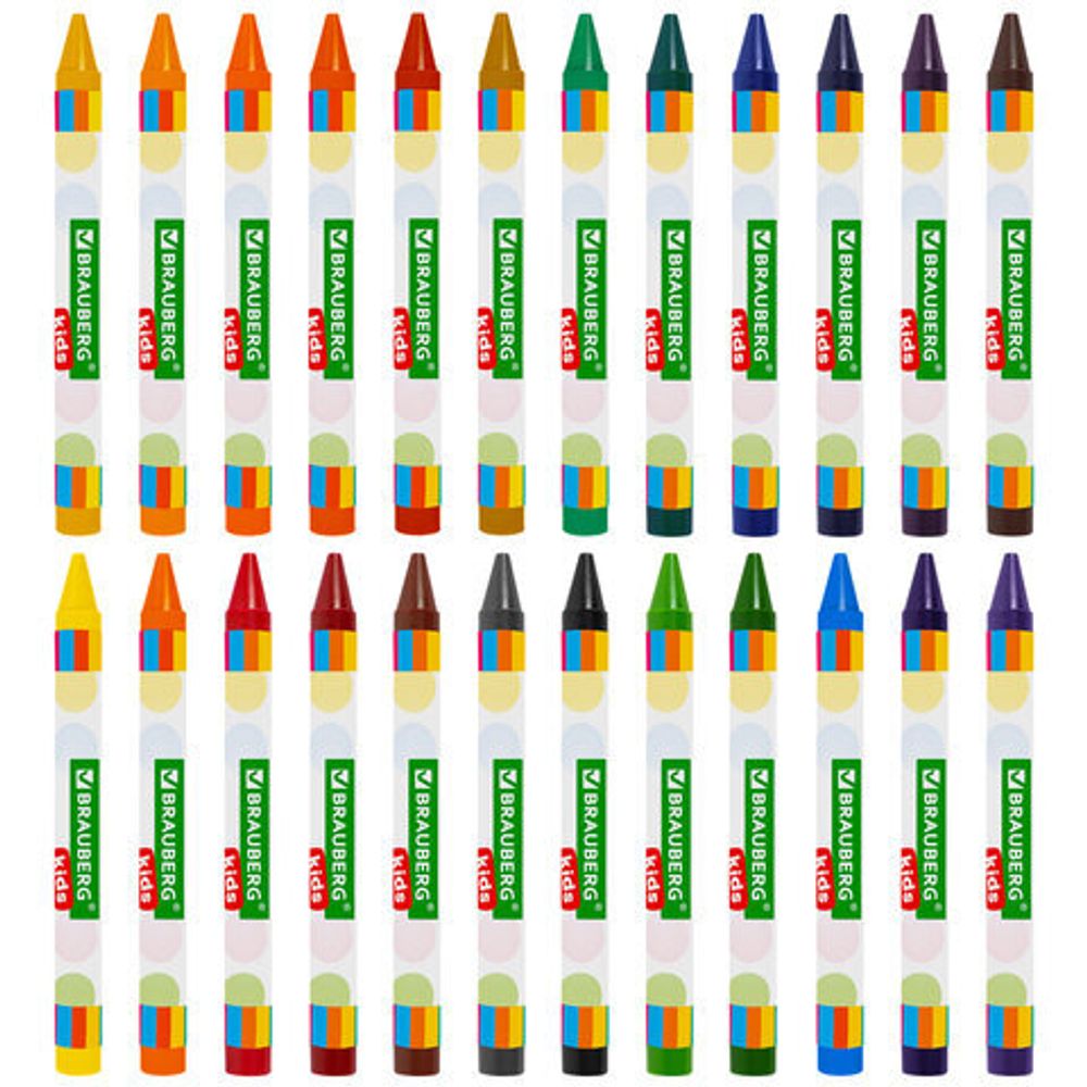 Восковые мелки BRAUBERG KIDS, НАБОР 24 цвета, 271697