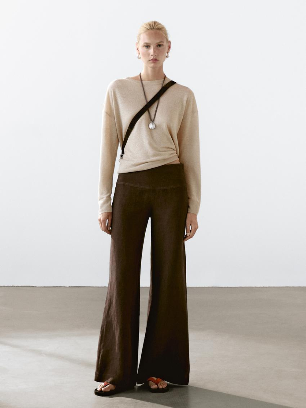 Massimo Dutti Свитер оверсайз из 100% льна, бежевый