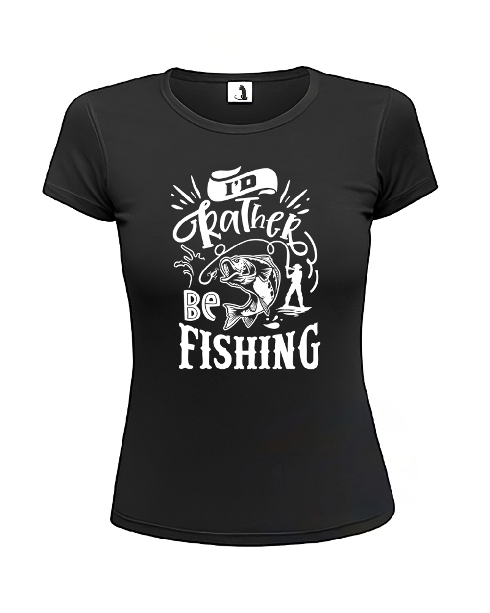 Футболка Id rather be fishing женская приталенная черная