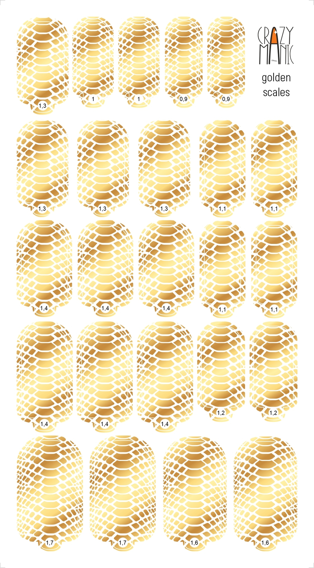 Crazy Manic Плёнки для ногтей для маникюра golden scales